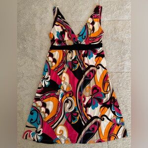 Xi EUC Vibrant Abstract Floral Swirl Dress Adjustable Back Tie Stretchy & Soft